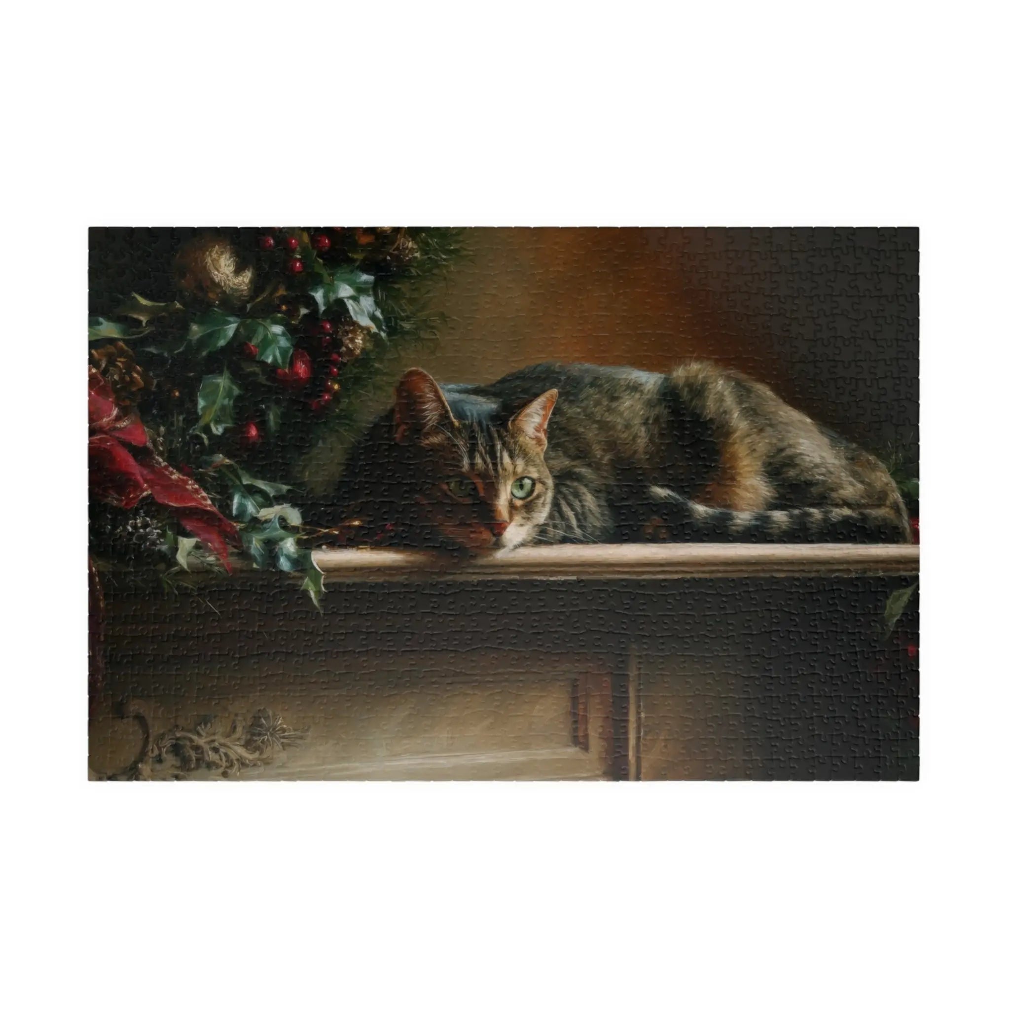 Customizable Jigsaw Puzzle: Cozy Tabby Cat Christmas - Jigsaw Puzzle Studios - Main
