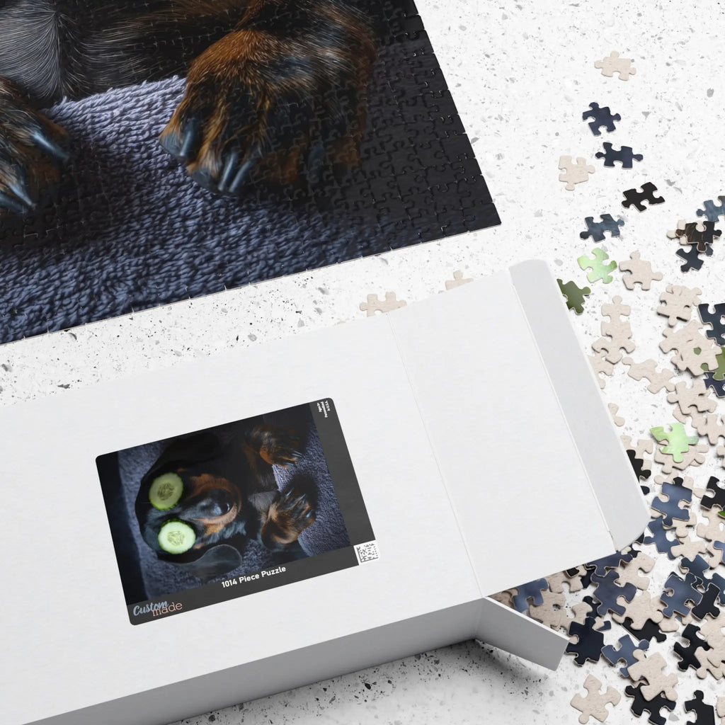 Customizable Jigsaw Puzzle: Dachshund Relaxing with Cucumbers - Jigsaw Puzzle Studios - Box