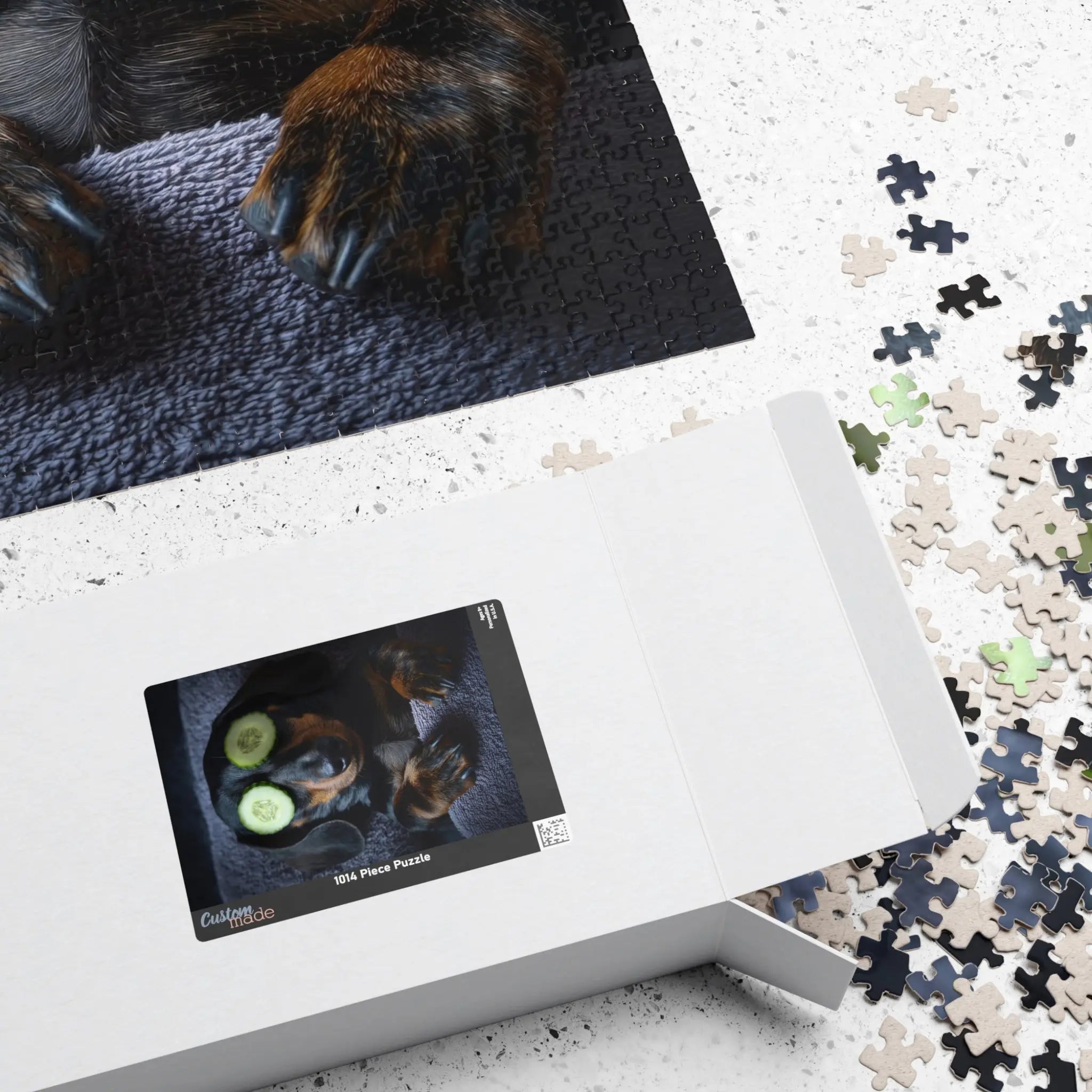 Customizable Jigsaw Puzzle: Dachshund Relaxing with Cucumbers - Jigsaw Puzzle Studios - Box