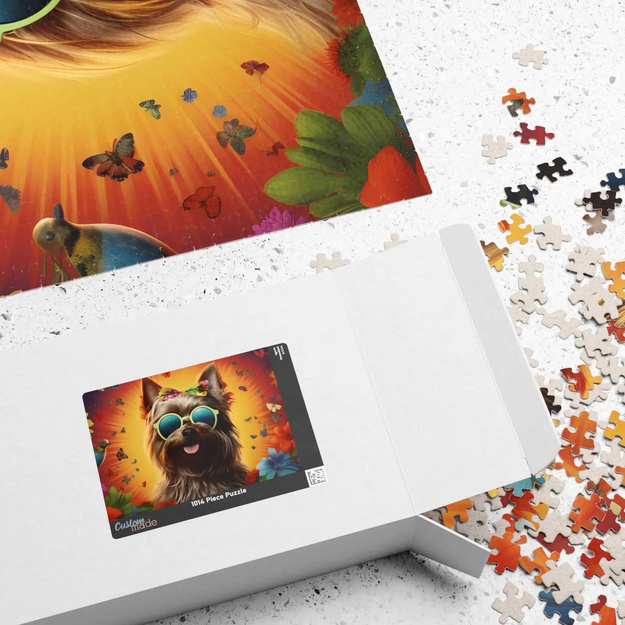 Customizable Jigsaw Puzzle: Cool Yorkie in Flowers - Jigsaw Puzzle Studios - Box