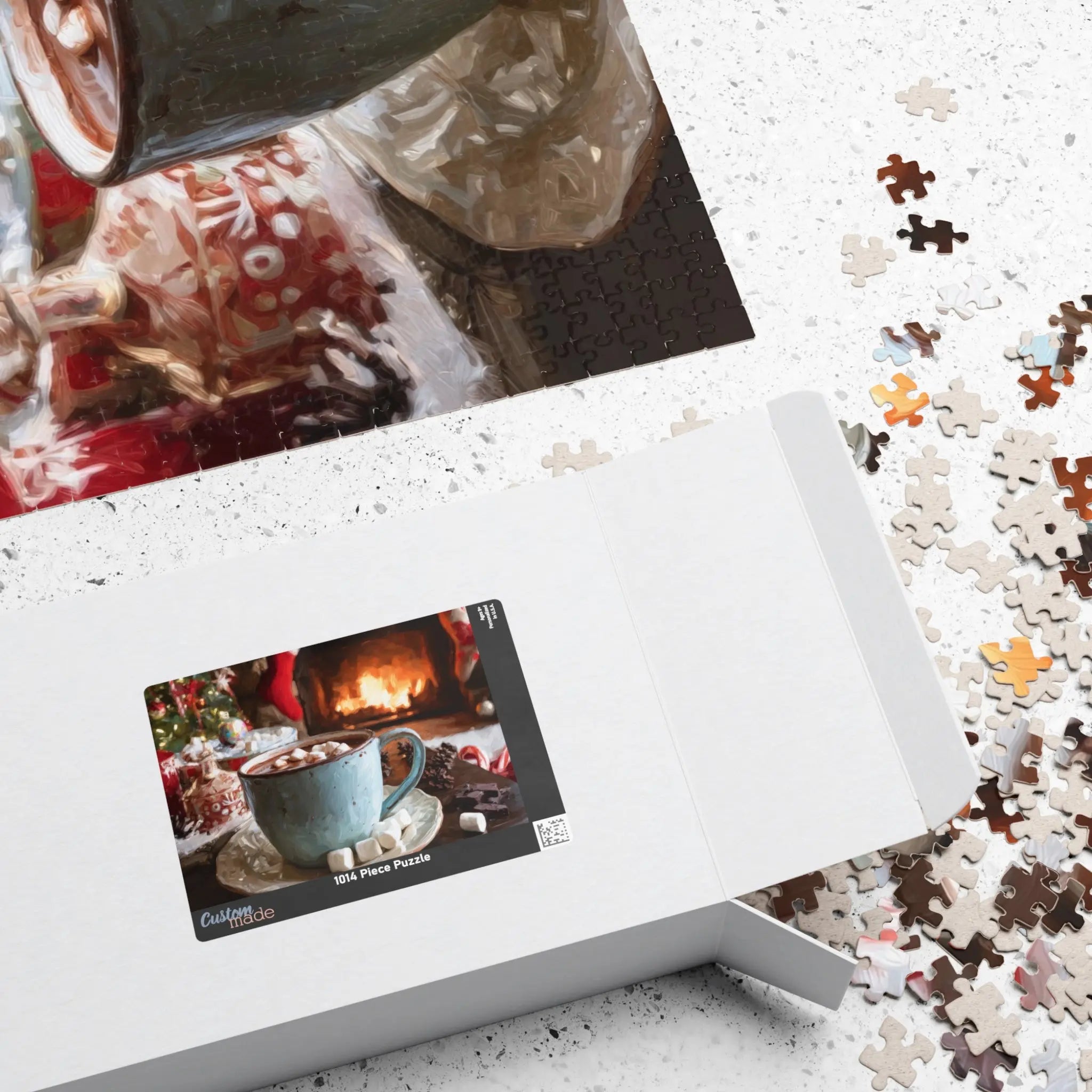 Jigsaw Puzzle: Cozy Hot Cocoa by the Fireplace - Jigsaw Puzzle Studios - Box