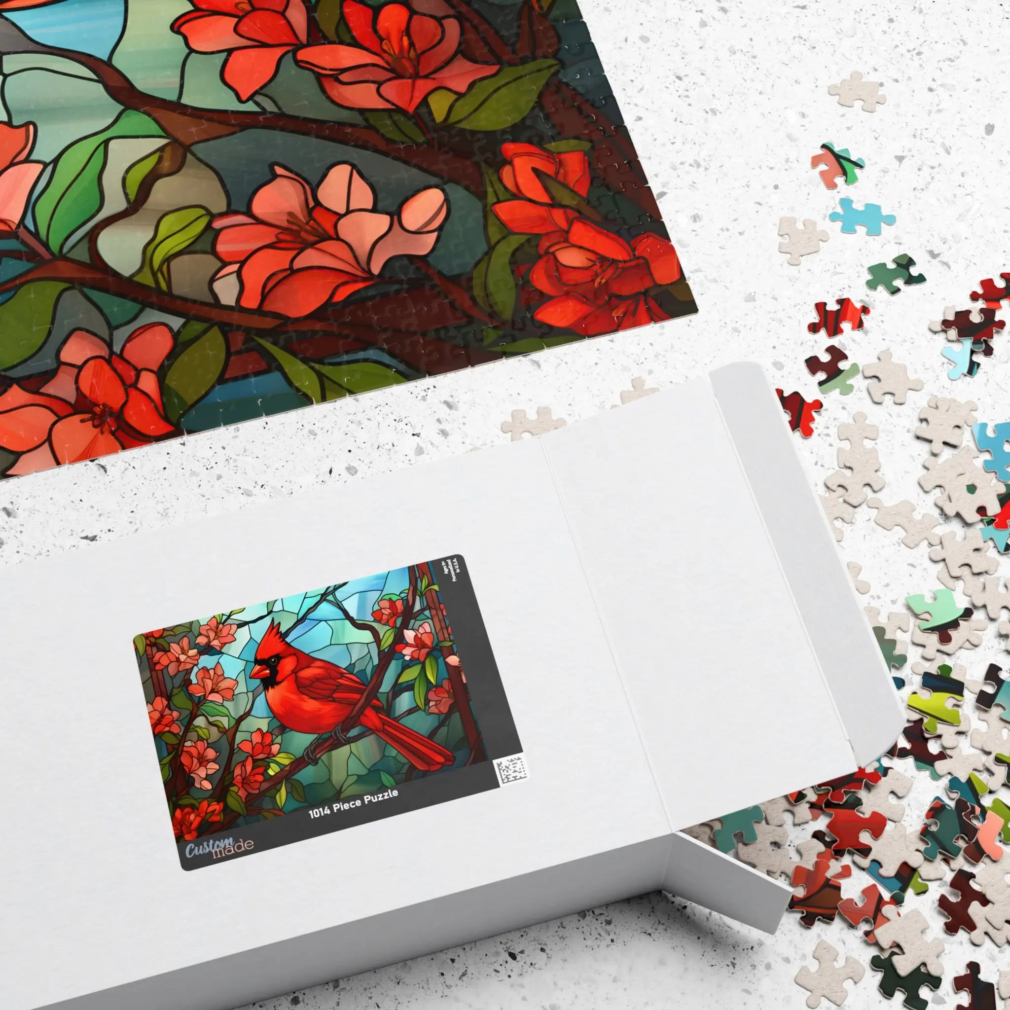Customizable Jigsaw Puzzle: Cardinal Stained Glass - Jigsaw Puzzle Studios - Box