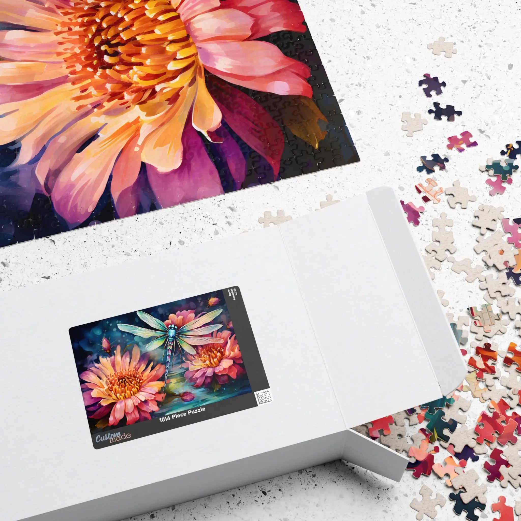 Jigsaw Puzzle: Playful Dragonfly with Pink Flowers - Jigsaw Puzzle Studios - Box