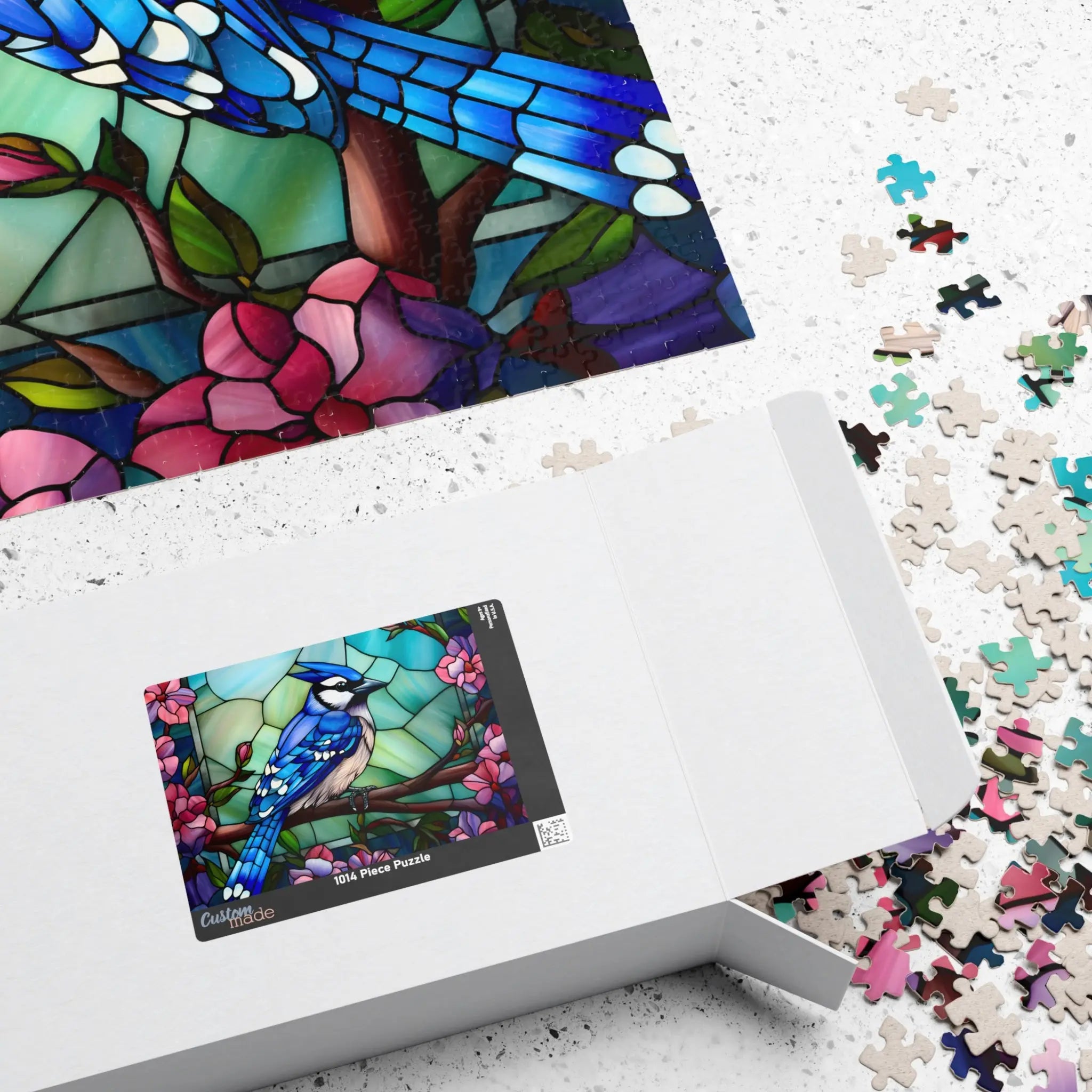Customizable Jigsaw Puzzle: Stained Glass Blue Jay - Jigsaw Puzzle Studios - Box