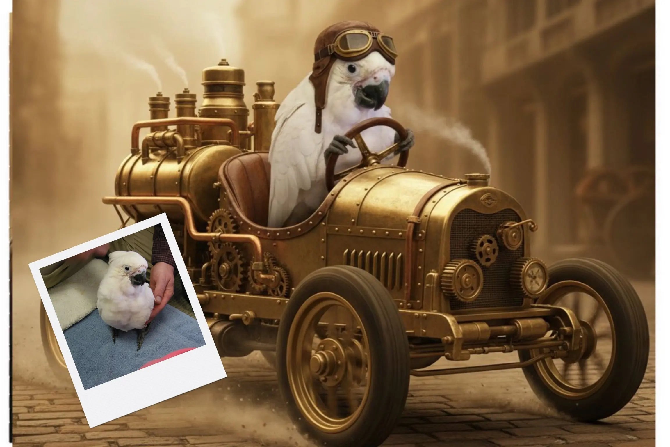 Customizable Jigsaw Puzzle: Steampunk Racing Dog - Jigsaw Puzzle Studios - Custom with Bird