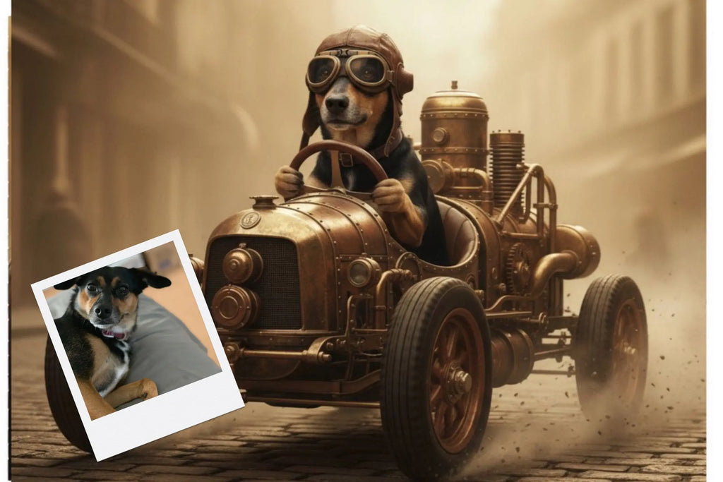 Customizable Jigsaw Puzzle: Steampunk Racing Dog - Jigsaw Puzzle Studios - Custom with Dog