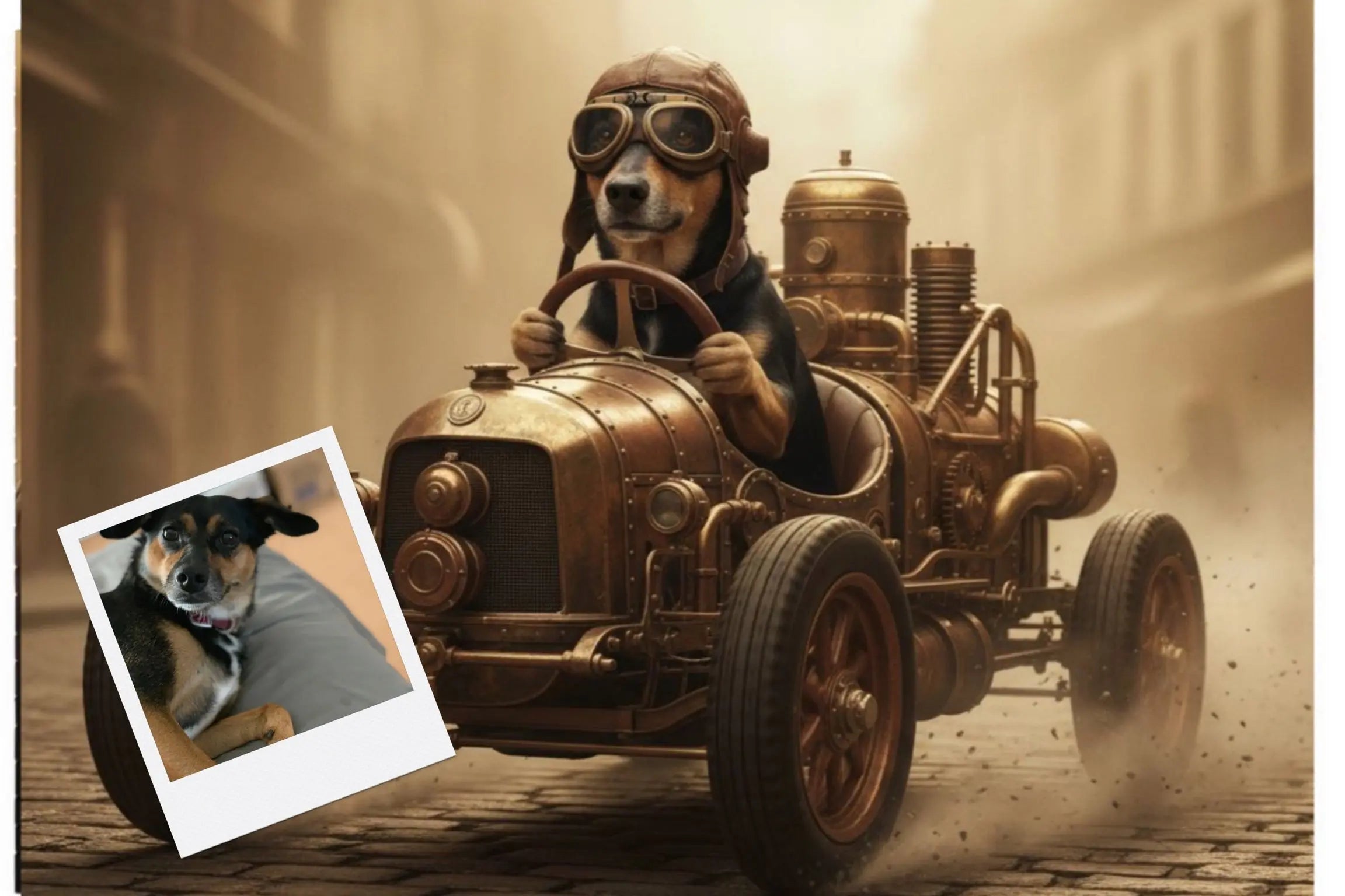 Customizable Jigsaw Puzzle: Steampunk Racing Dog - Jigsaw Puzzle Studios - Custom with Dog