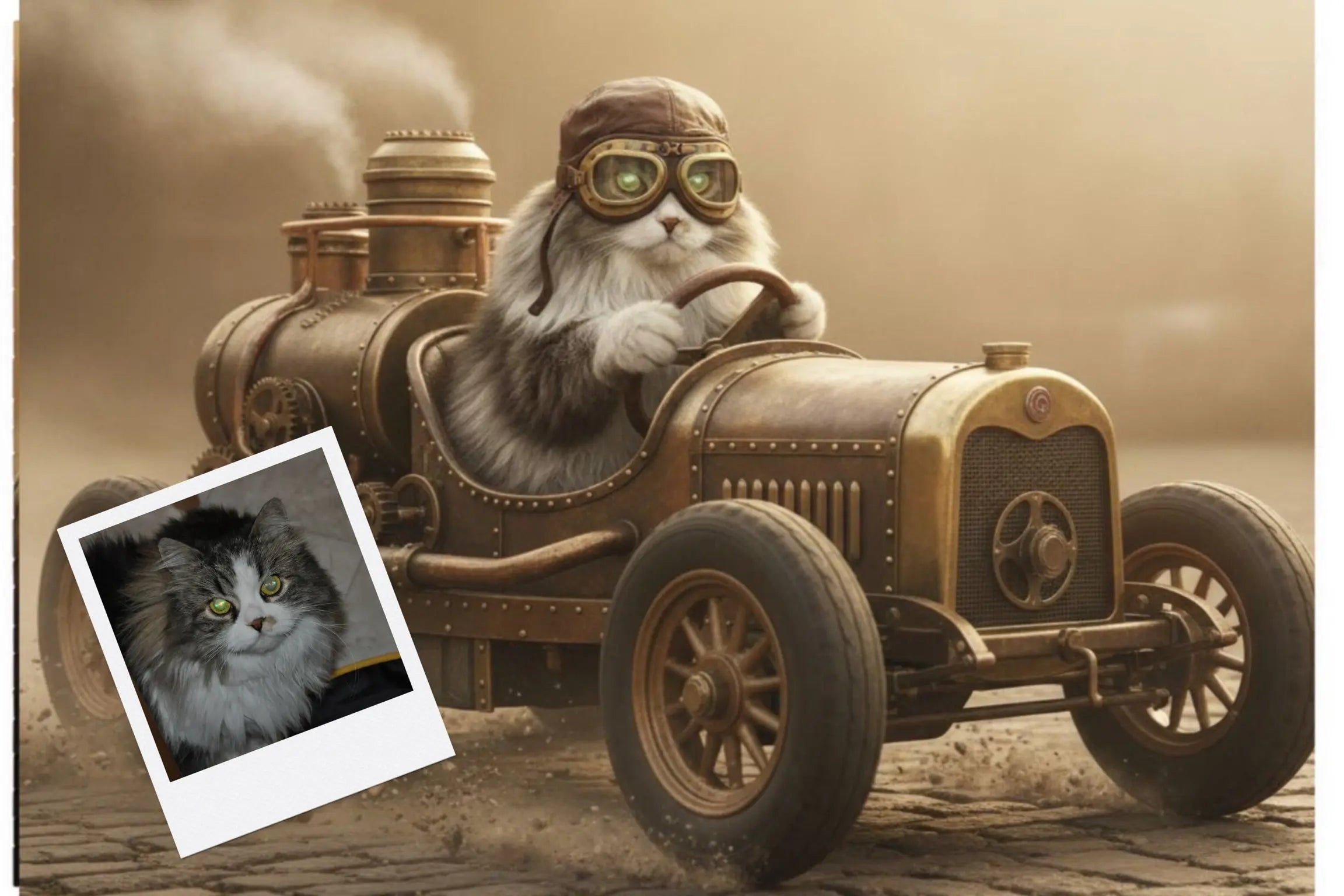 Customizable Jigsaw Puzzle: Steampunk Racing Dog - Jigsaw Puzzle Studios - Custom with Cat