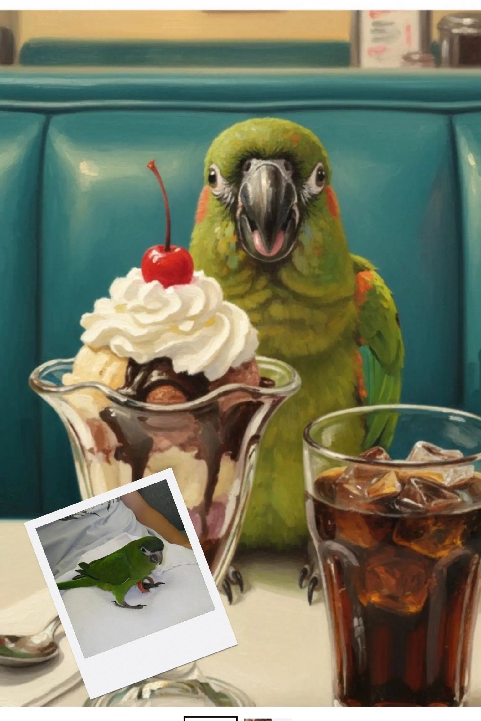 Customizable Jigsaw Puzzle: Retro Bulldog with Ice Cream Sundae - Jigsaw Puzzle Studios - Custom with Bird