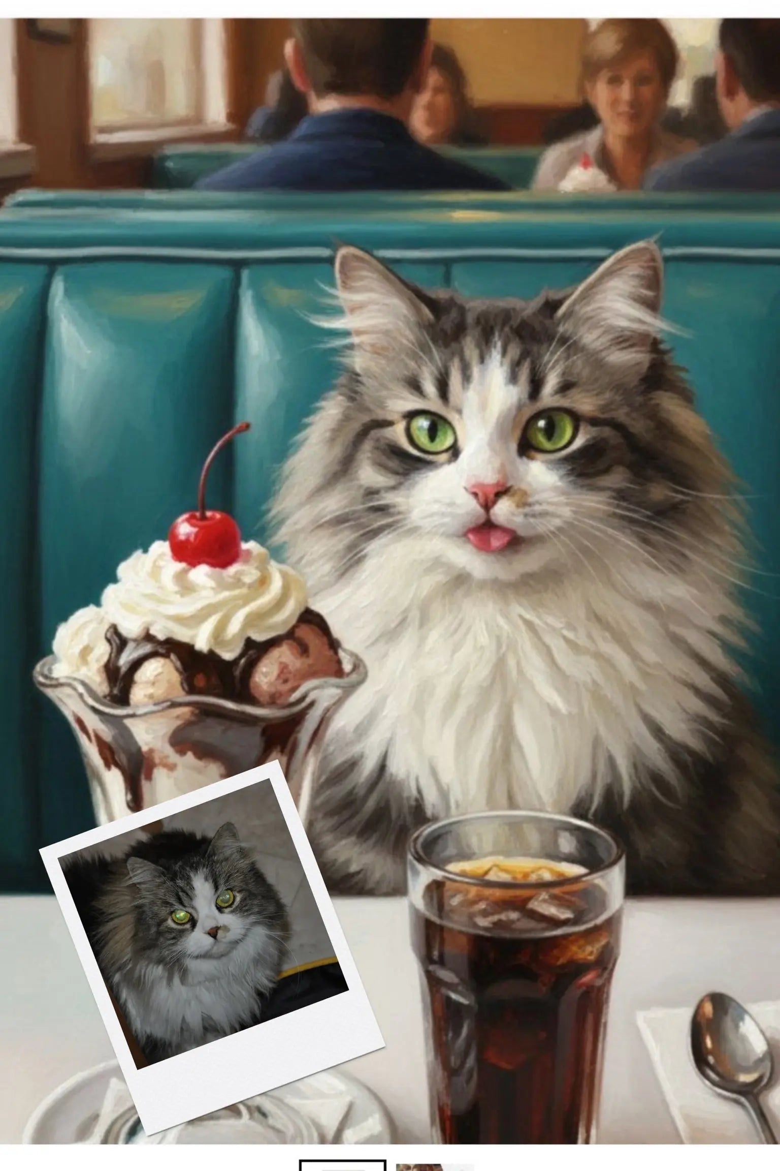 Customizable Jigsaw Puzzle: Retro Bulldog with Ice Cream Sundae - Jigsaw Puzzle Studios - Custom with Cat