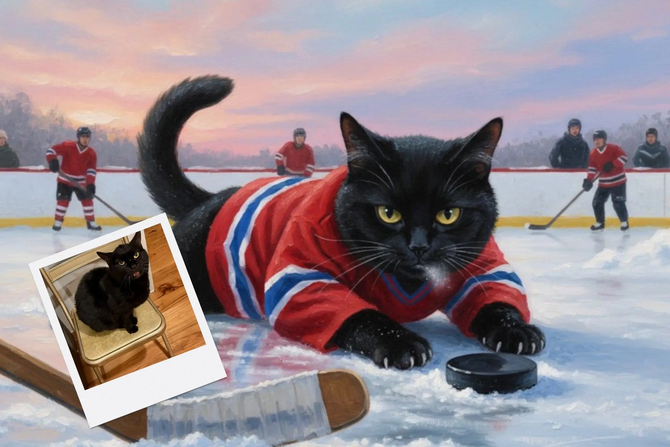 Customizable Jigsaw Puzzle: Hockey Loving Husky - Jigsaw Puzzle Studios - Custom with Cat