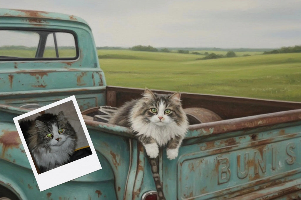 Customizable Jigsaw Puzzle: Vintage Truck Bloodhound - Jigsaw Puzzle Studios - Custom with Cat