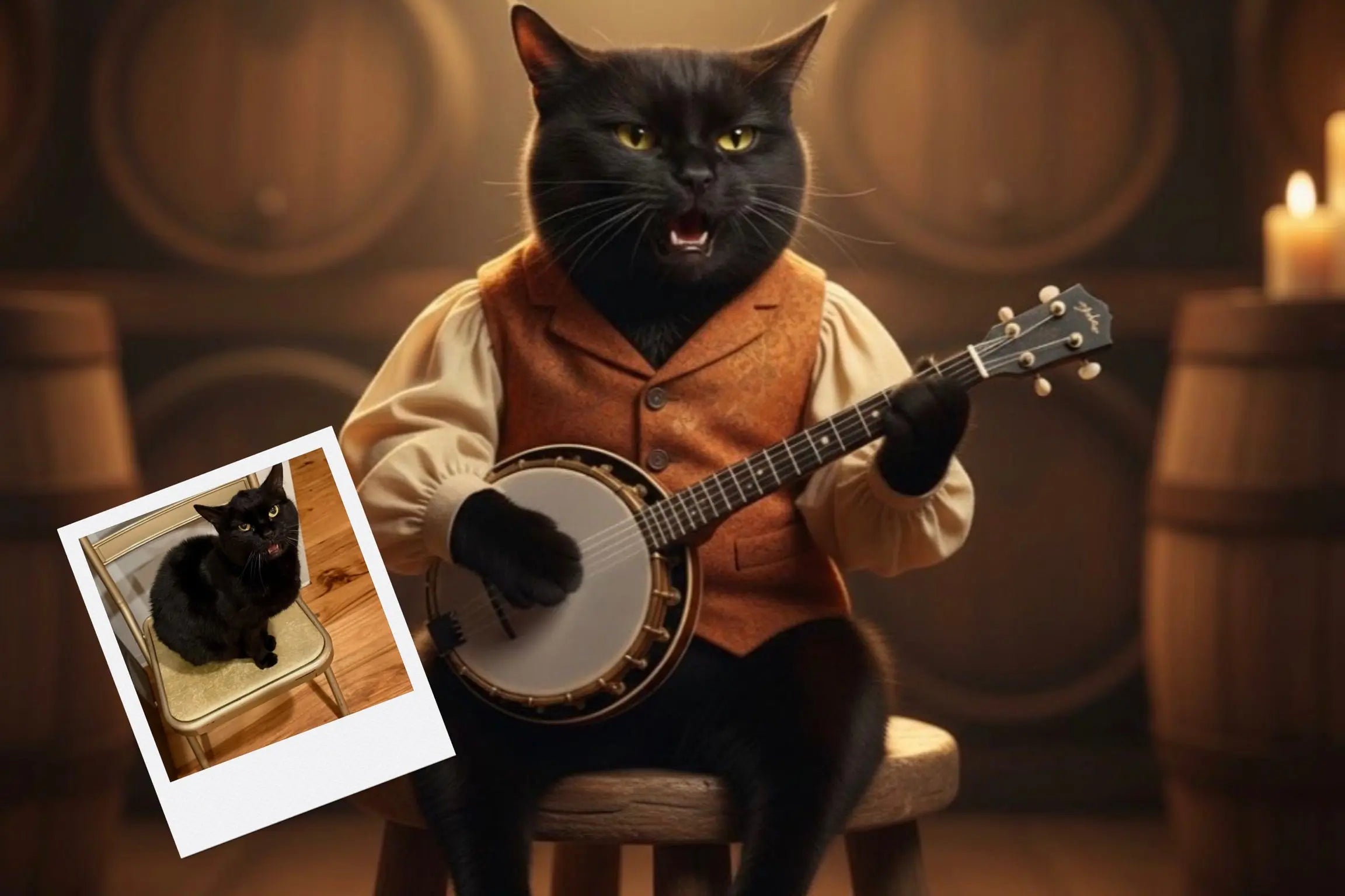 Customizable Jigsaw Puzzle: Cat Playing Banjo - Jigsaw Puzzle Studios - Custom with Cat