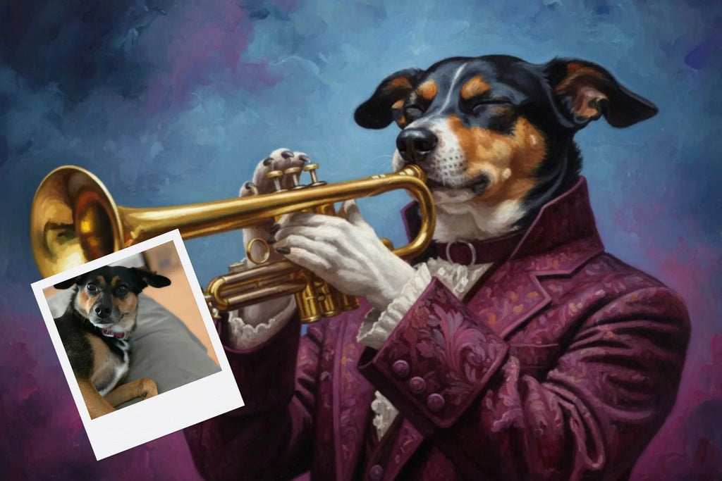Customizable Jigsaw Puzzle: Jazz Cat Trumpet - Jigsaw Puzzle Studios - Custom with Dog