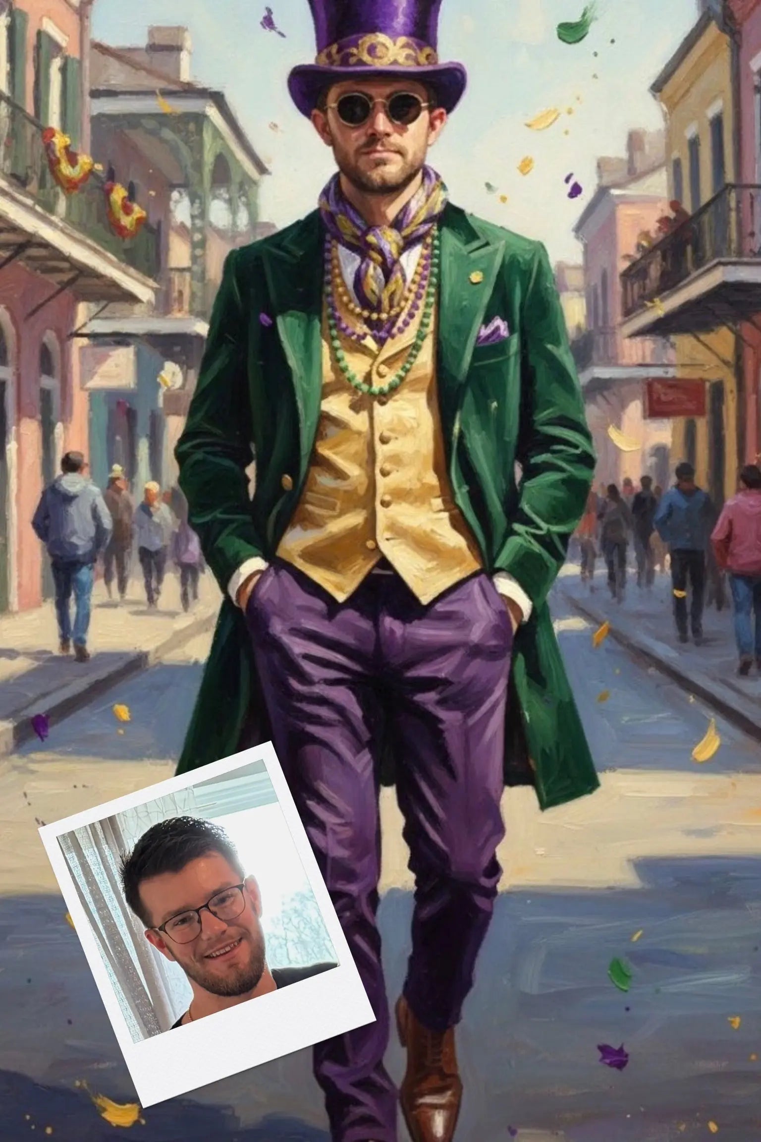 Customizable Jigsaw Puzzle: Colorful Mardi Gras Gentleman - Jigsaw Puzzle Studios - Custom with Man