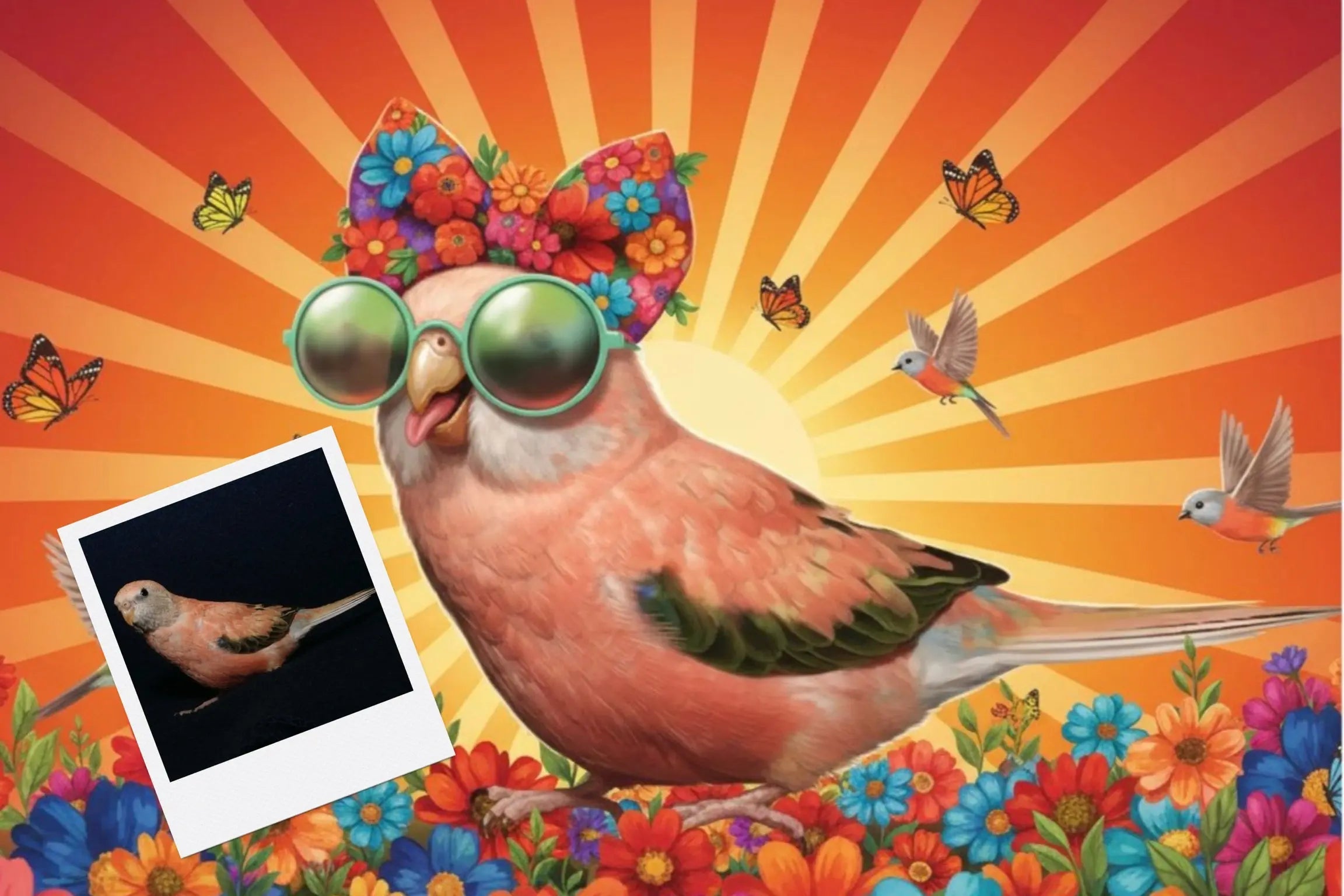 Customizable Jigsaw Puzzle: Cool Yorkie in Flowers - Jigsaw Puzzle Studios - Custom with Bird