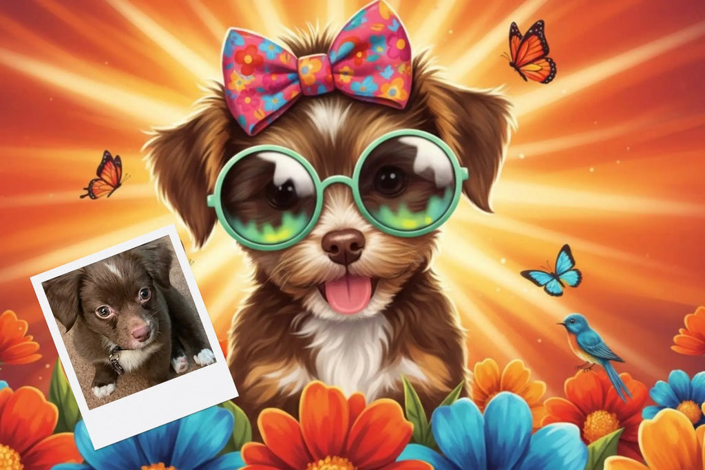 Customizable Jigsaw Puzzle: Cool Yorkie in Flowers - Jigsaw Puzzle Studios - Custom with Dog