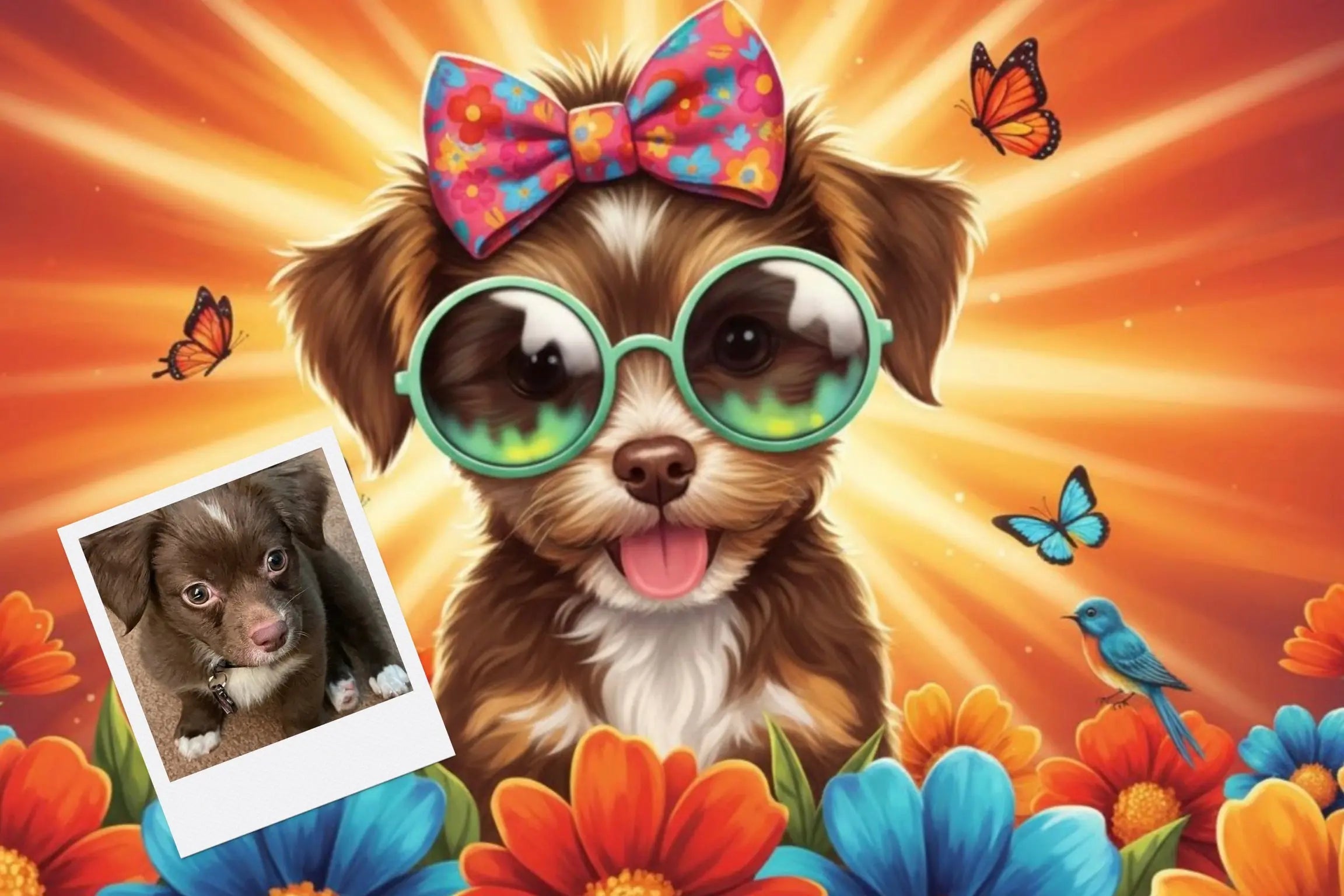 Customizable Jigsaw Puzzle: Cool Yorkie in Flowers - Jigsaw Puzzle Studios - Custom with Dog
