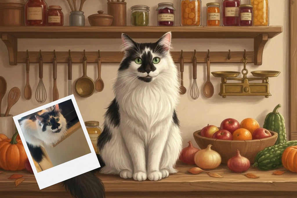 Customizable Jigsaw Puzzle: Black Longhair Cat Kitchen Helper - Jigsaw Puzzle Studios - Custom with Cat