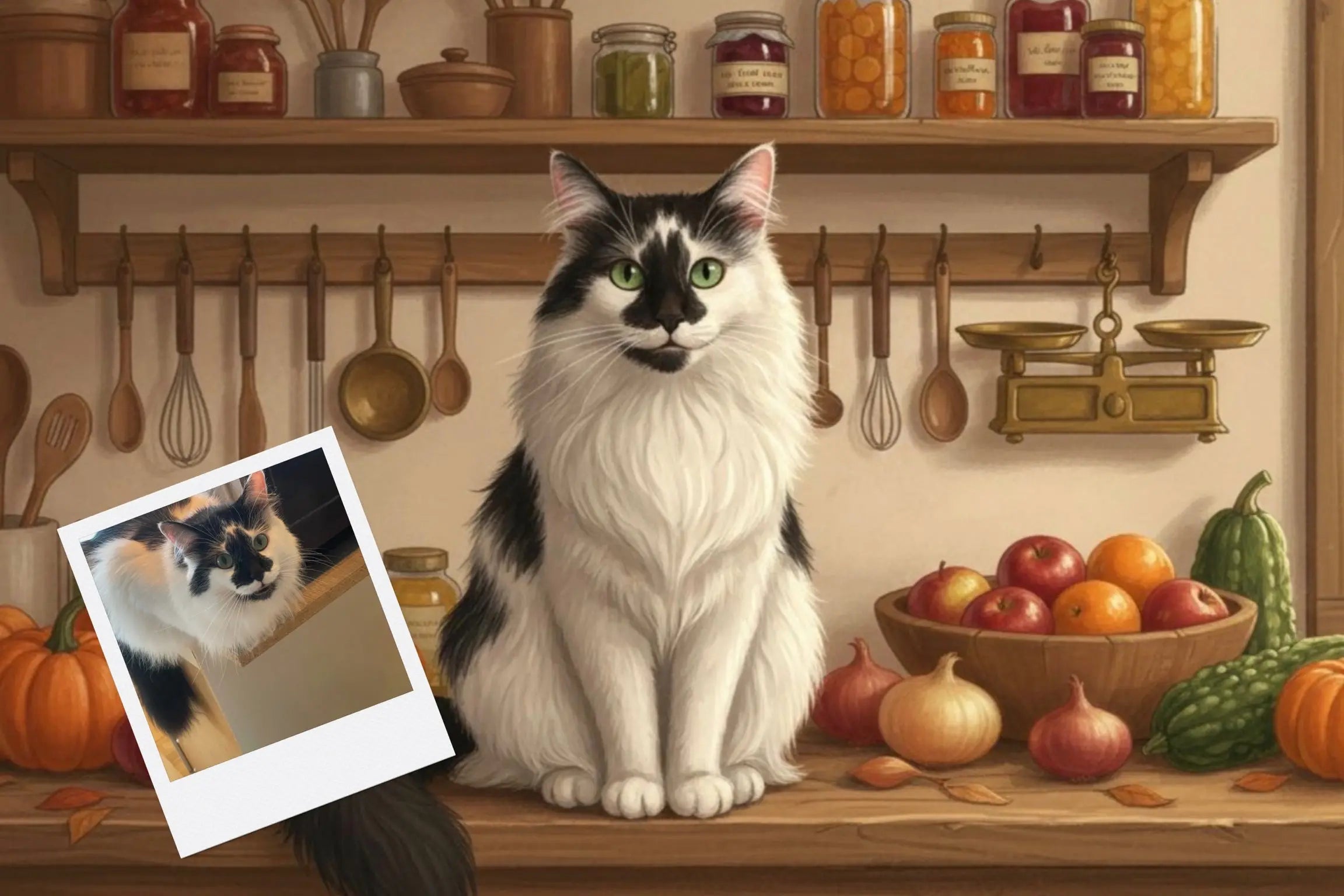Customizable Jigsaw Puzzle: Black Longhair Cat Kitchen Helper - Jigsaw Puzzle Studios - Custom with Cat