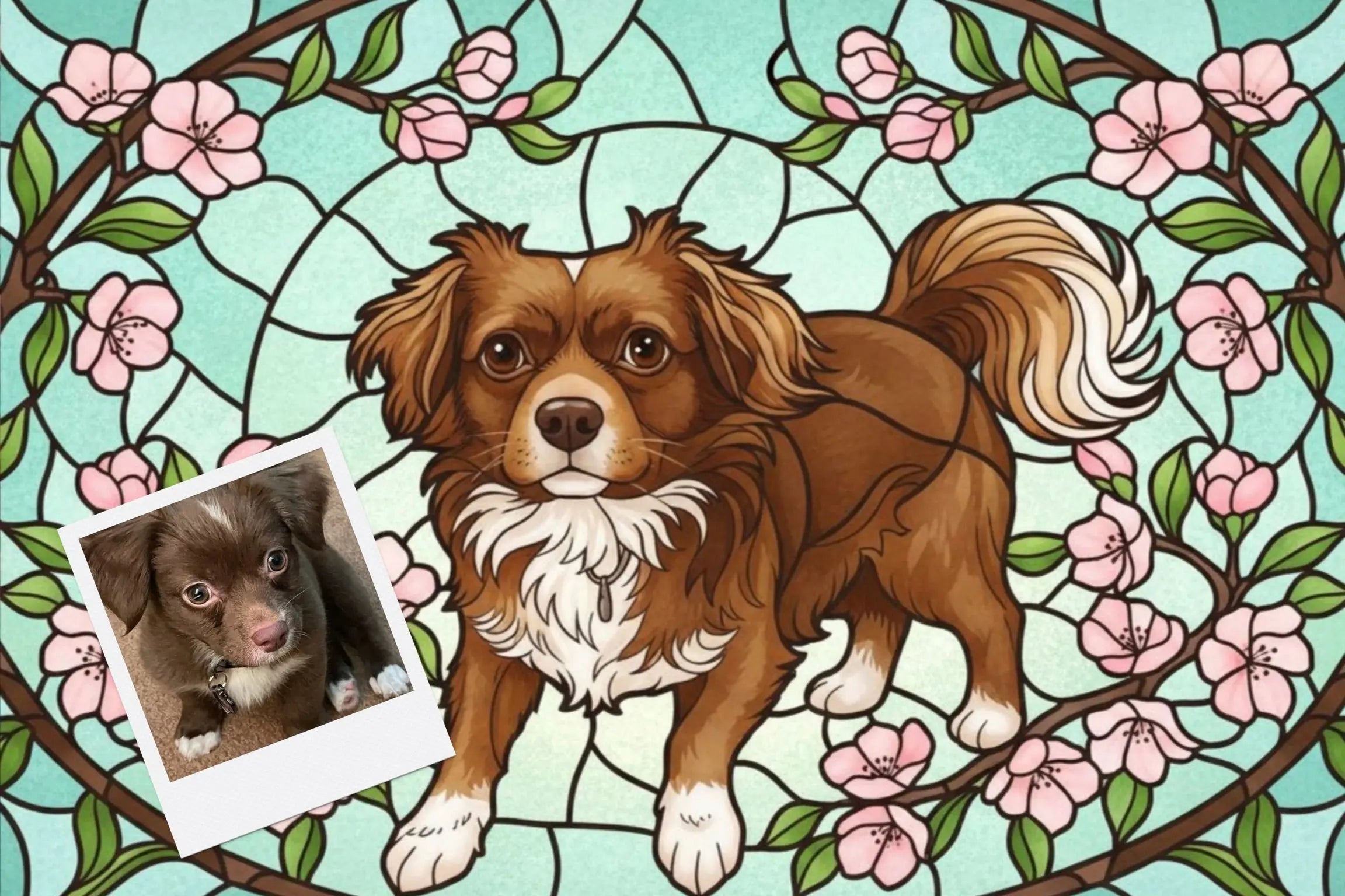 Customizable Jigsaw Puzzle: Cardinal Stained Glass - Jigsaw Puzzle Studios - Custom with Dog