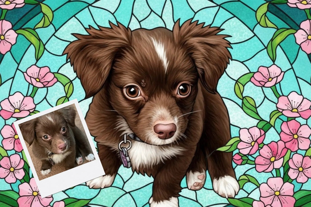 Customizable Jigsaw Puzzle: Stained Glass Blue Jay - Jigsaw Puzzle Studios - Custom with Dog