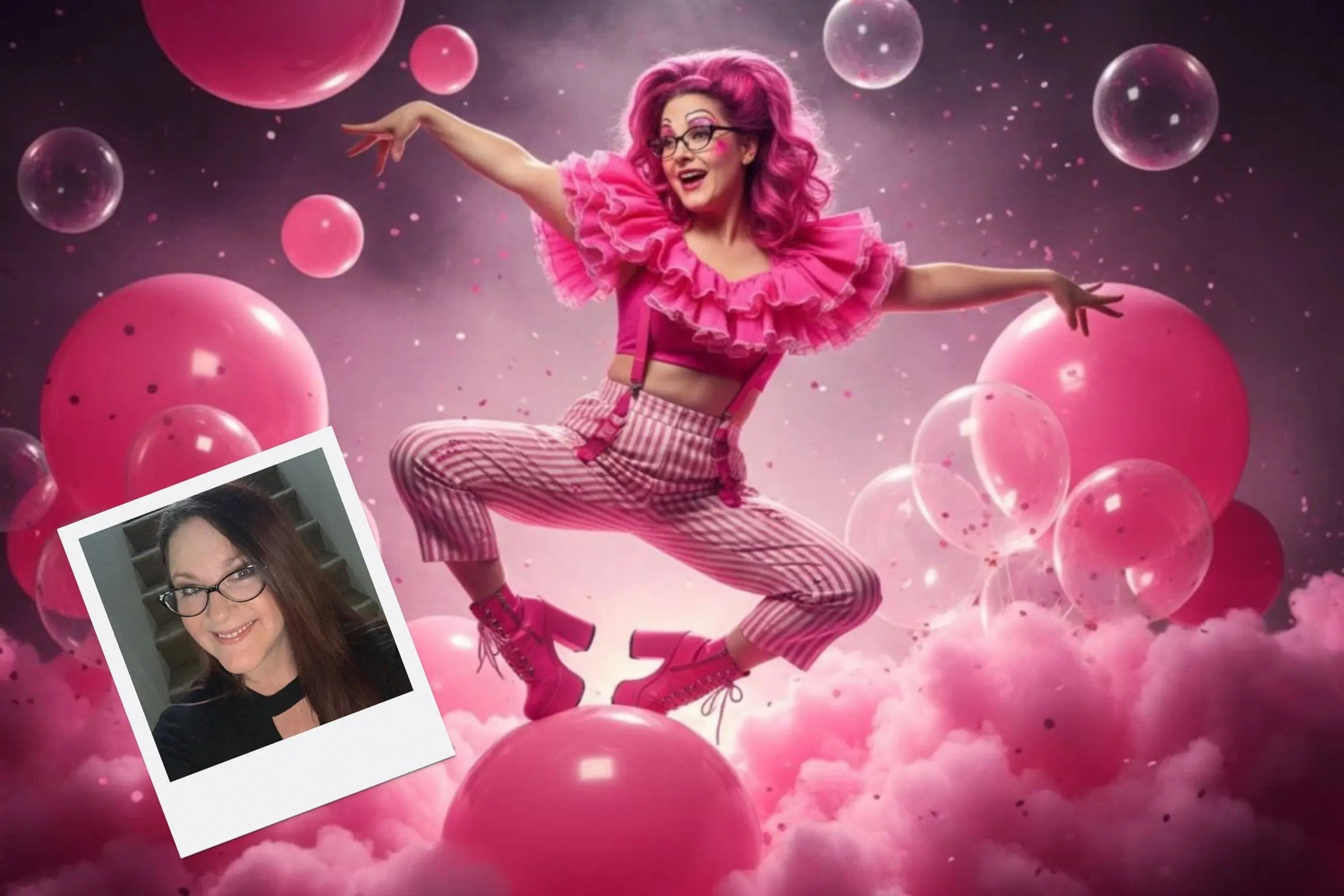 Customizable Jigsaw Puzzle: Bubble Gum Pink Acrobat - Jigsaw Puzzle Studios - Custom with Woman
