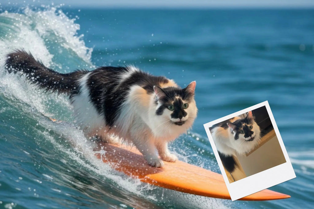 Customizable Jigsaw Puzzle: Surfing Dog - Jigsaw Puzzle Studios - Custom with Cat