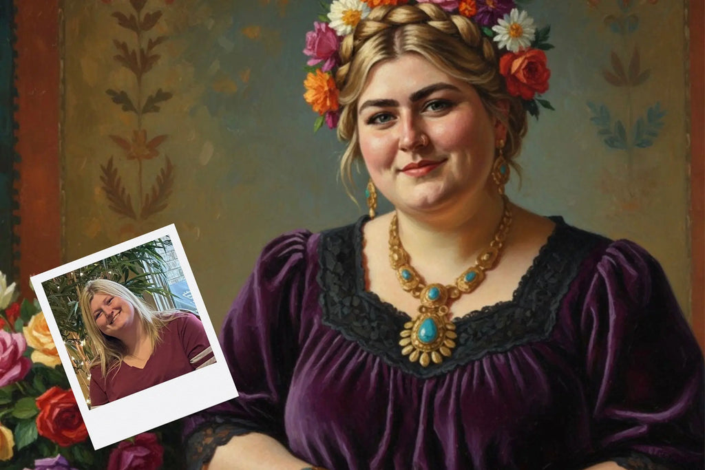 Customizable Jigsaw Puzzle: Freida Kahlo in Purple - Jigsaw Puzzle Studios - Custom with Woman