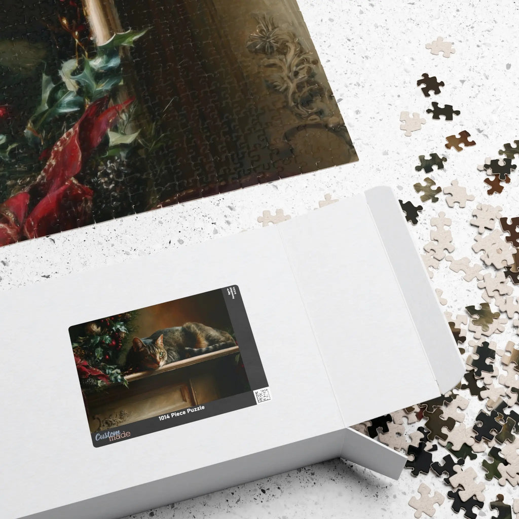 Customizable Jigsaw Puzzle: Cozy Tabby Cat Christmas - Jigsaw Puzzle Studios - Box
