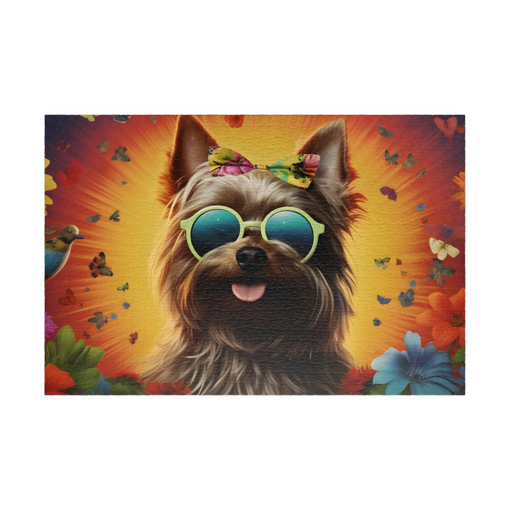Customizable Jigsaw Puzzle: Cool Yorkie in Flowers - Jigsaw Puzzle Studios - Main