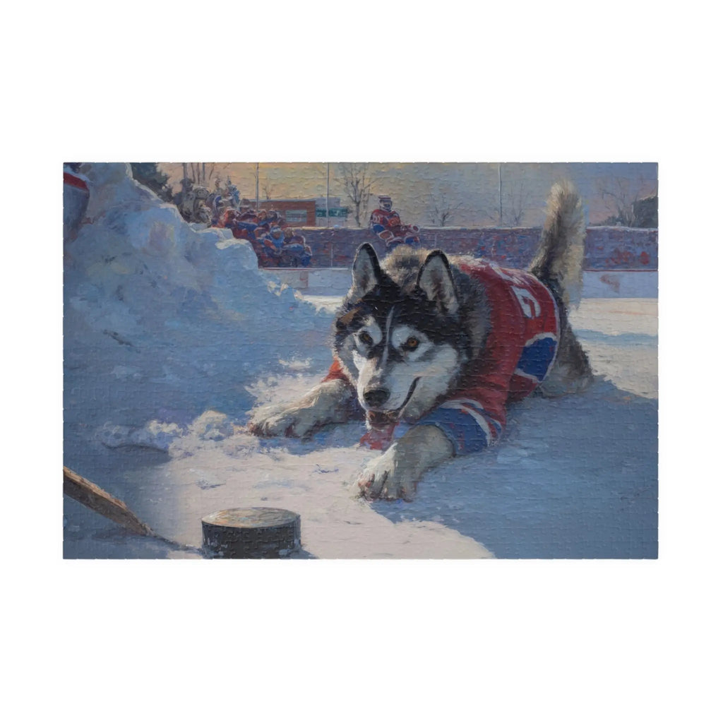 Customizable Jigsaw Puzzle: Hockey Loving Husky - Jigsaw Puzzle Studios - Main