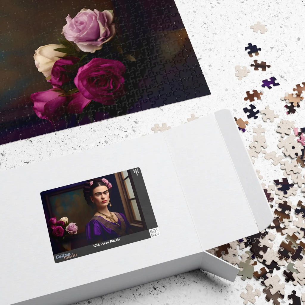 Customizable Jigsaw Puzzle: Freida Kahlo in Purple - Jigsaw Puzzle Studios - Box